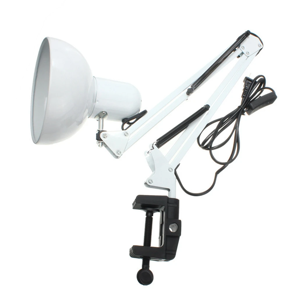  EU/US Plug Flexible Swing Arm Clamp Mount Lamp Office Studio Home E27/E26 White Table Desk reading 