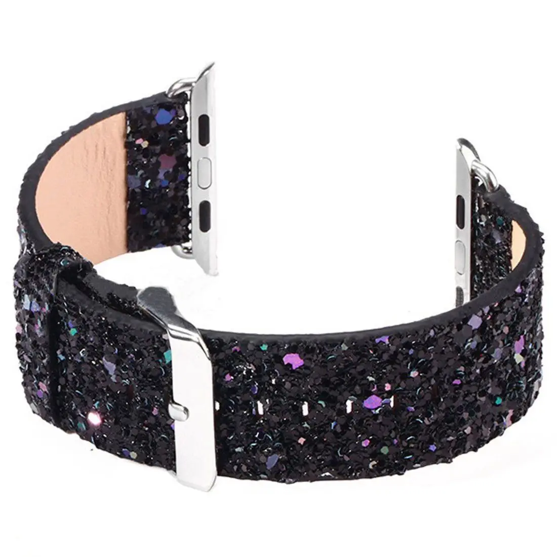 

Bling Glitter Leather Watch Clasp Loop Band Strap for Apple Watch 38mm Black
