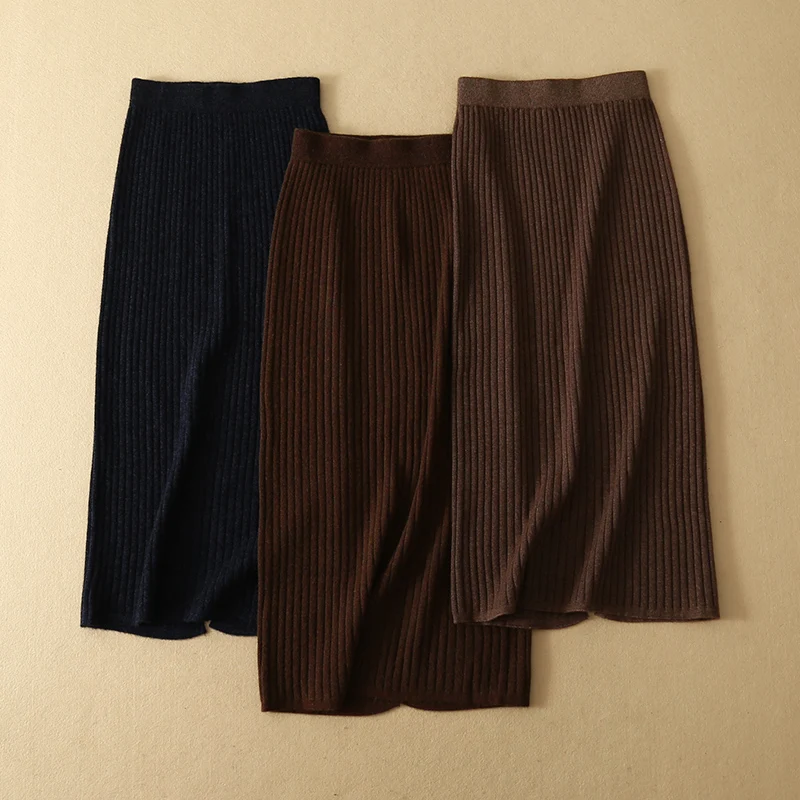 Cintura Las Blend Sexy Para Invierno Navy Slim Sólido brown Cashmere Mujeres Jupe Faldas Casual Largas Lápiz Alta Qingteng Estiramiento xAYPBqSA