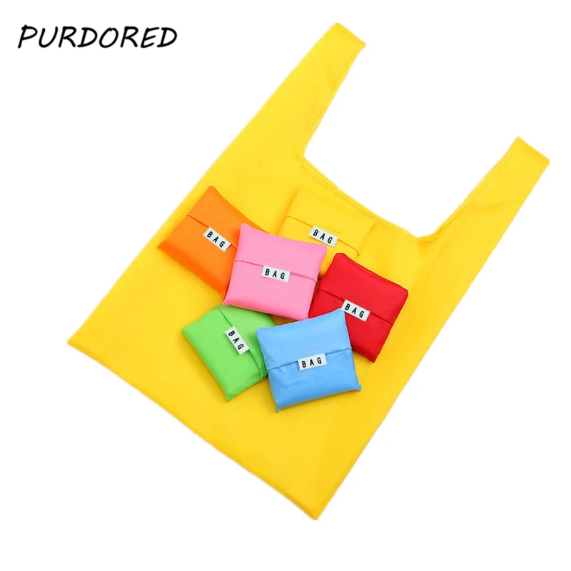 

PURDORED 1 pc Solid Shopping Bag Foldable Environmental Storage bag Cloth Reusable Fruit Grocery Pouch tote bag Dropshipping