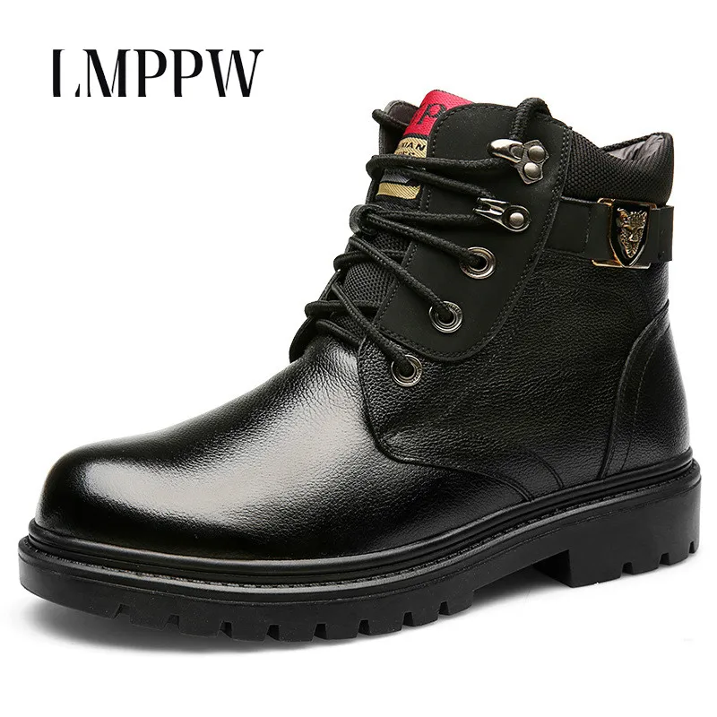 Genuine Leather Handmade Men Winter Snow Boots Wool Super Warm Men