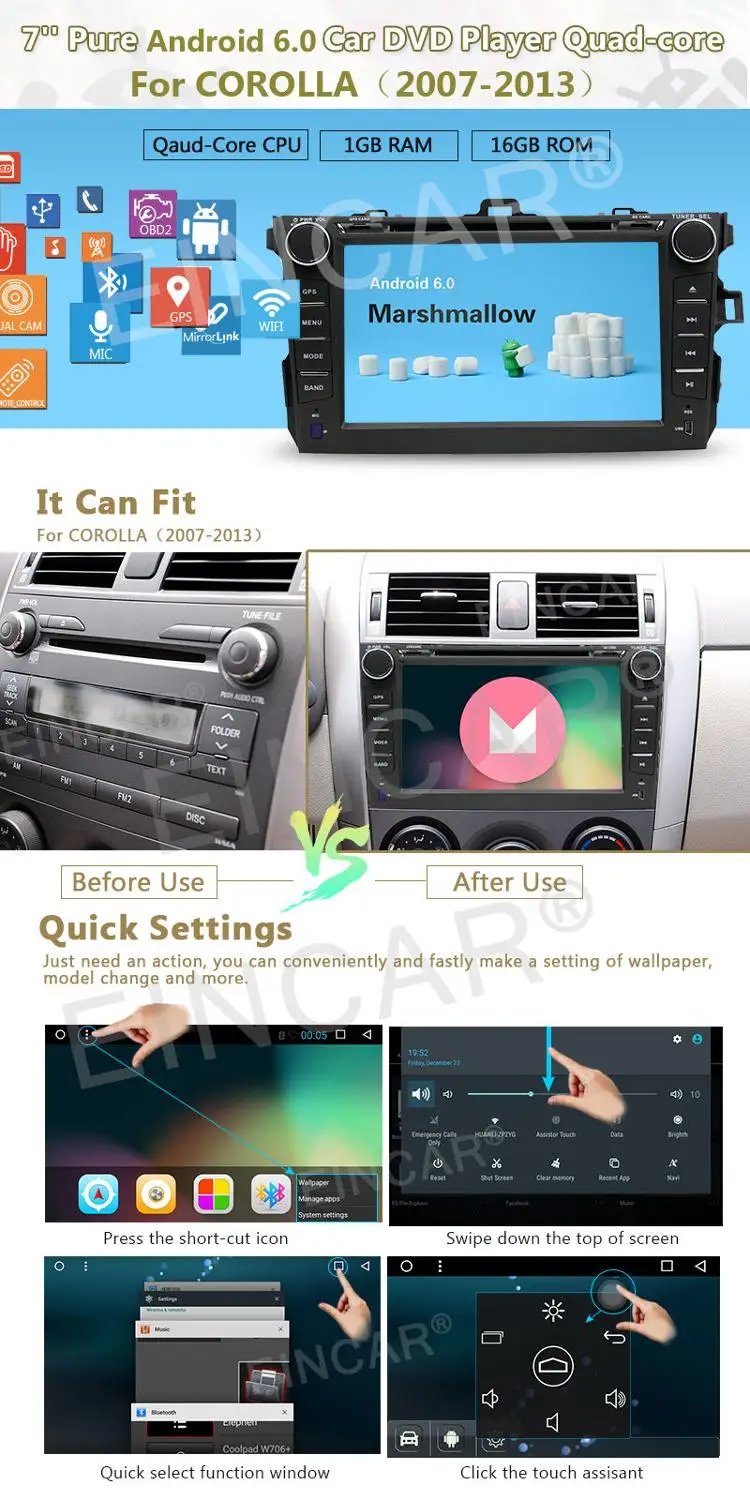 Flash Deal In Dash Car DVD GPS Navigation Wifi Radio Android 6.0 For Toyota Corolla 07-13 3
