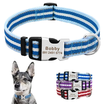 

Custom Pet Dog Collar for Small Dog Reflective Personalized Nylon Large Dog Collars Engrave Name for Pitbull Bull Terrier Puppy