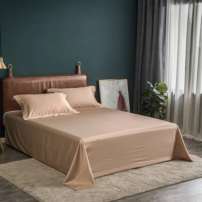 

Champagne Camel Solid Color Flat Bed Sheet King Size Long-Staple Cotton Queen Size Flat Sheets Plain Bed Sheets With Pillowcase