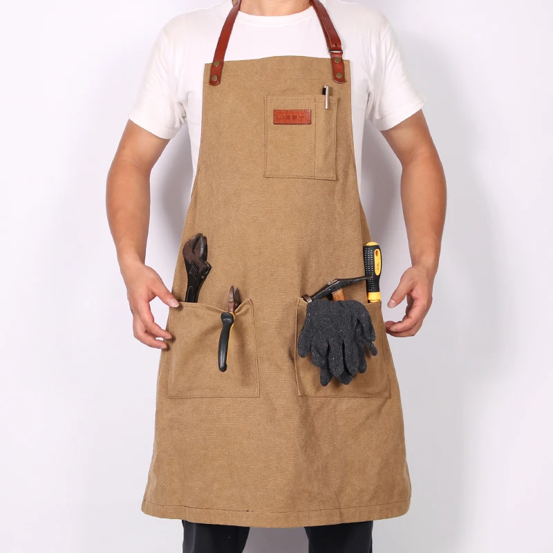 WEEYI Fashion Canvas Coffee Shop Aprons Carpenter Barber Working Apron Bib Woodworker Chef Cooking Kitchen Aprons For Woman Man