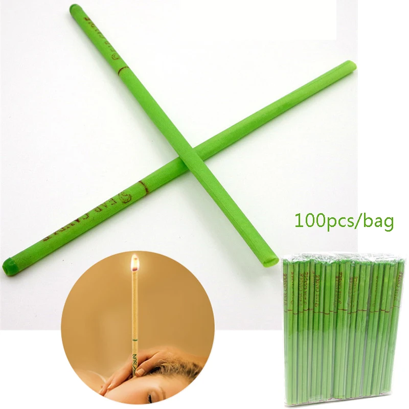 

100PCS Green Tea Tree Indian Ear Candle Ear Wax Cleaner Removal Ear Candles Fragrance Candling Straight Mouth Wax Cleaning