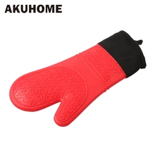 Длинные хлопковые перчатки из пищевого силикона, перчатки для микроволновой печи, Нескользящие силиконовые перчатки, Утепленные перчатки для печи, для дома AKUHOME