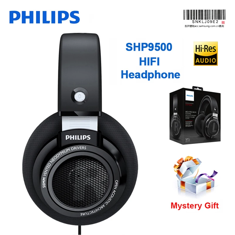 Наушники Philips Hi-Fi SHP9500 3,5 мм разъем неодимовый драйвер гарнитура для музыки и кино и игры блютуз наушники