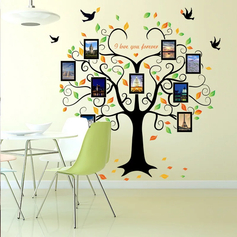 

Large 160x204cm Family Tree Photo Frame Removable Wall Sticker Love Tree Love You Forever Bird Butterfly Decal 2pcs/set