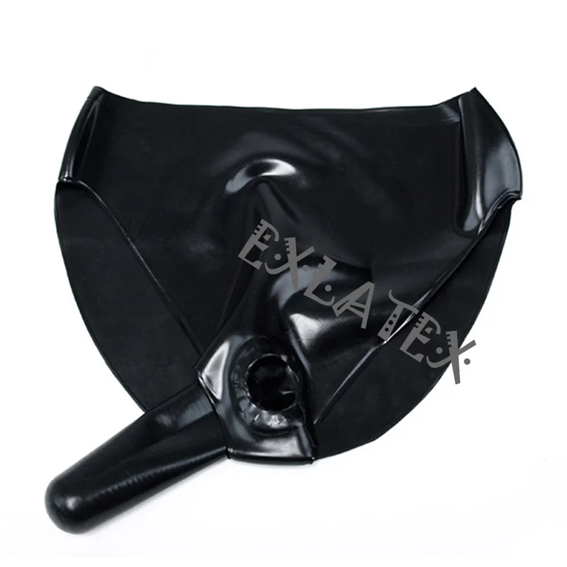 Latex Panties Women Erotic Underwear Black Latex Brief Rubber Ladies panties with internal sheath for the vagina Sexy Lingerie