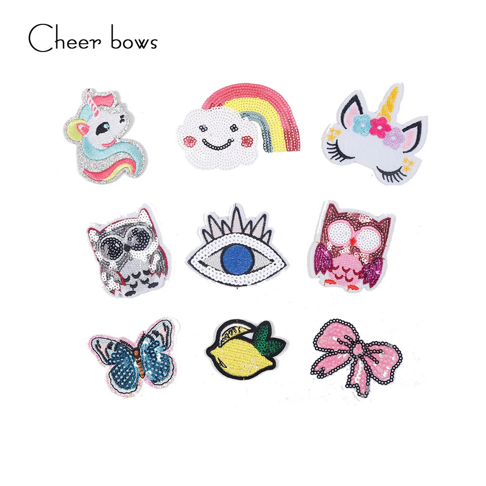 

5pcs/bag Sequin Glitter Embroidery Patch Monocerus Owl Butterfly Rainbow Pattern DIY Handmade Material Decorations for Clothes