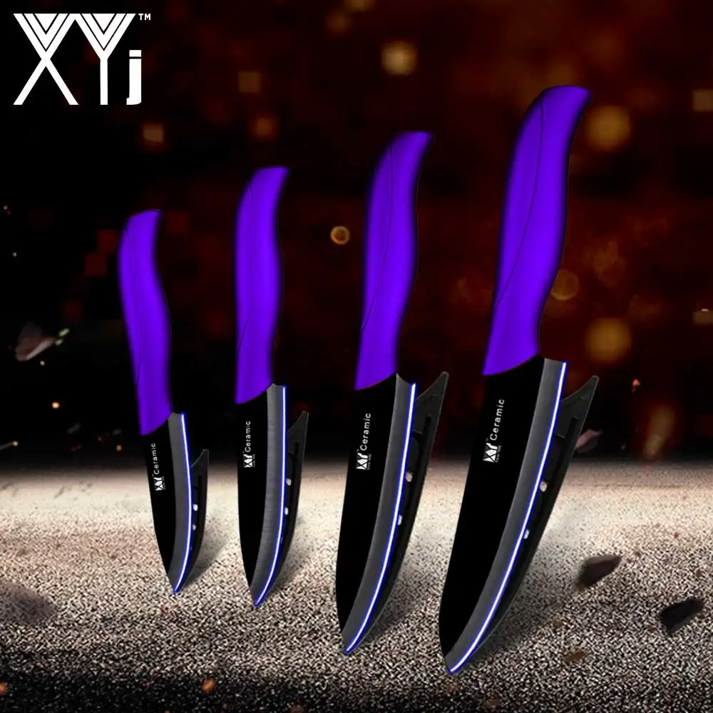 purple black XYj кухонные ножи для дома, для жены, набор для приготовления пищи, циркониевый керамический нож " 4" " 6", нож для очистки овощей и фруктов - Цвет: purple black