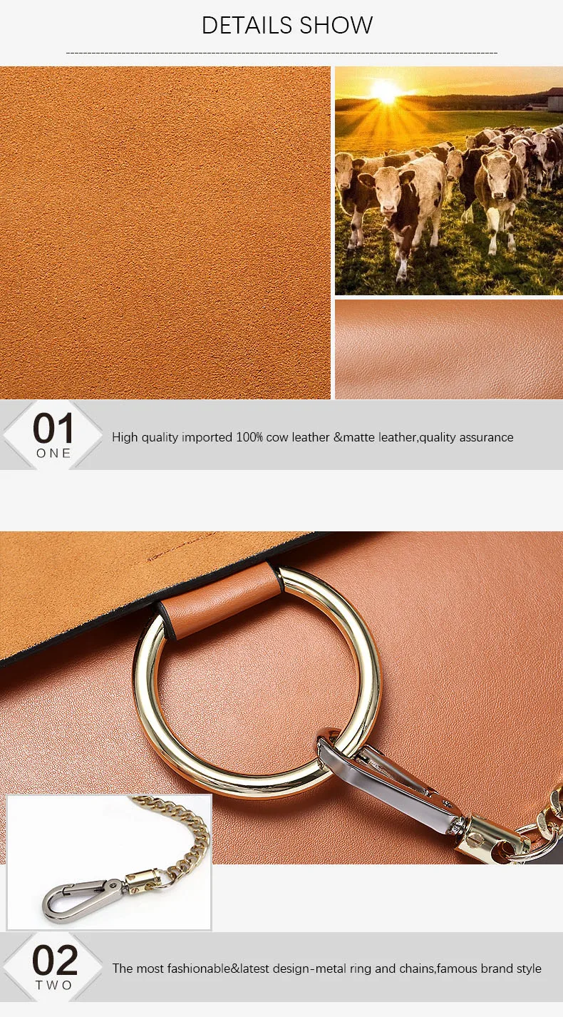 100% Genuine Leather Women Shoulder Bags Famous Brand Metal Ring Chains Women Crossbody Bags Retro Natural Leather Lady Handbag (4)