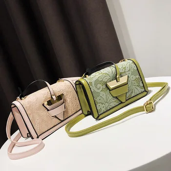 

Retro Fashion Female Square Bag New High quality Lace PU leather Women's Designer Handbag Chain Shoulder Messenger bags MQ-93