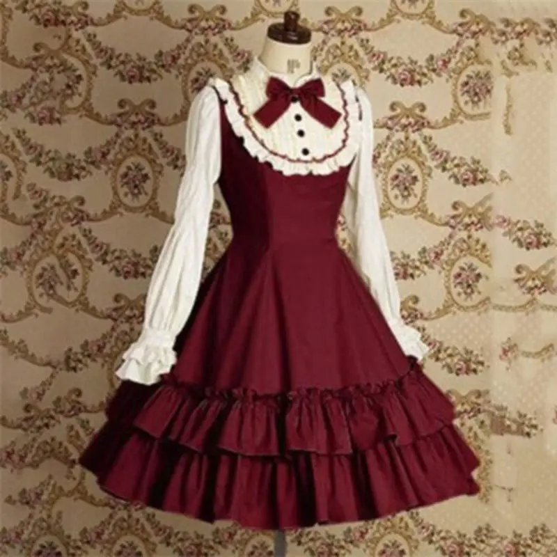 

Fall Black Chic Gothic Casual Plus Size Elegant Vintage Lolita Party Women Mini Dresses Pleated Ruffle Sleeve Female Retro Dress