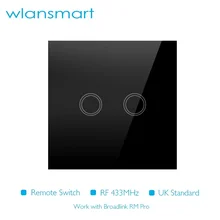 Wlansmart Великобритании Стандартный 2 Gang rf433 переключатель, беспроводной пульт дистанционного управления лампы свет стены по Broadlink RM Pro Умный дом автоматизации App