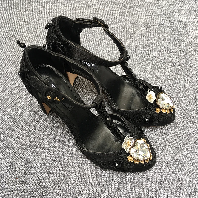 SHADUO/; винтажные женские туфли на высоком каблуке в стиле барокко; аристократические свадебные туфли с инкрустацией камнями; тонкие туфли; большие размеры