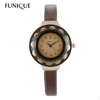 

FUNIQUE Women Ultra Thin Band Wrist Watch New Women Watch Leather Quartz Analog Gem Cut Mujer For Dropshipping