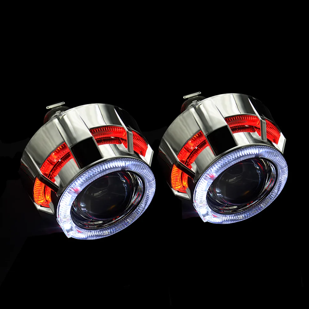 2,5 дюйма биксенон свет объектива проектора светодиодный двойной Ангельские глазки СИД DRL hid xenon комплект ксеноновой лампы балласт подходит H1 H4 H7 автомобильных фар