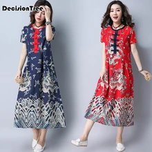 2019 cheongsam chinese classic women's Cotton Linen Cheongsam qipao elegant short sleeve Print Flower long dress new red embroidery flower female modern cheongsam elegant mandarin collar chinese style dress cotton long sleeve qipao l xxl