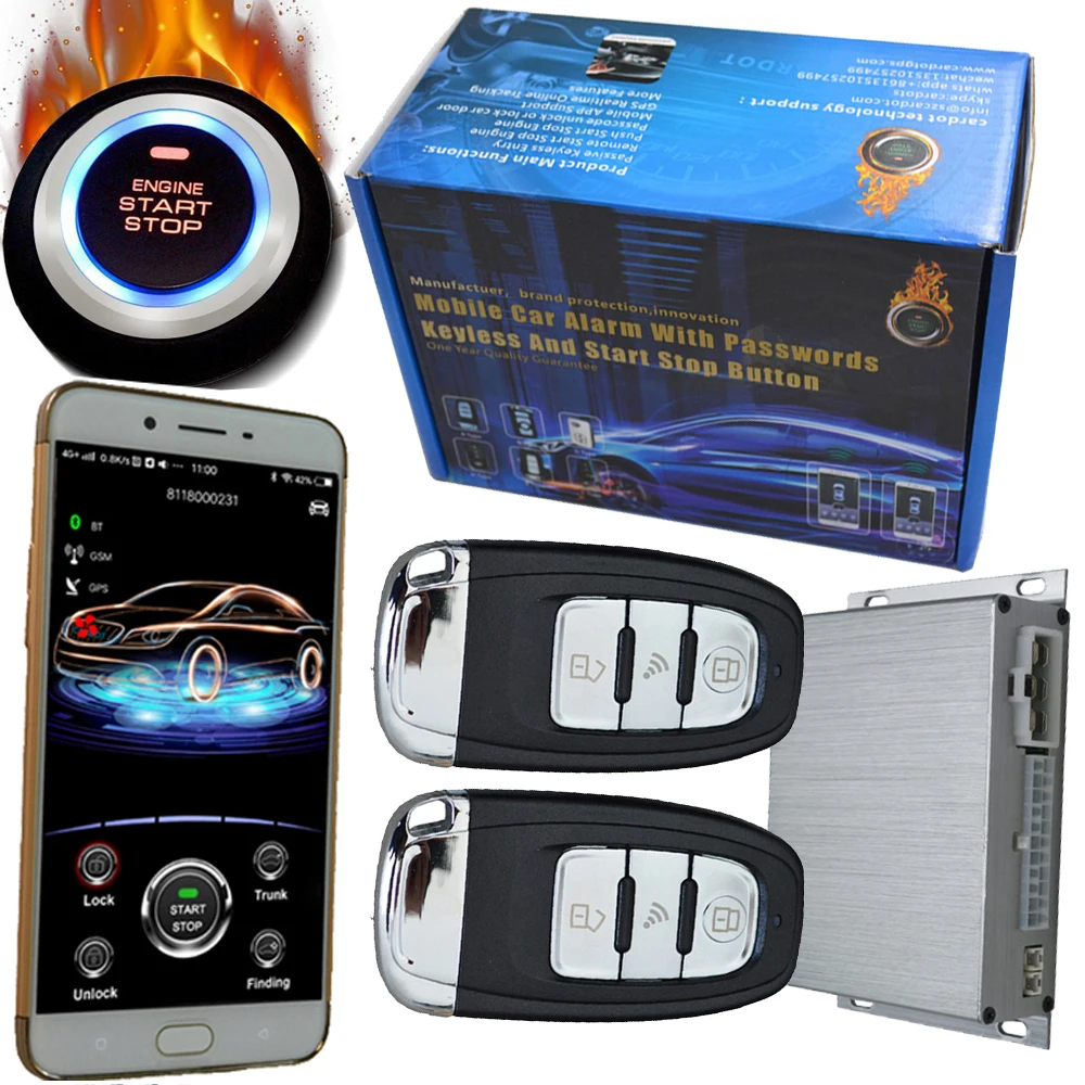 Auto Central lock system with engine start stop button gps tracking mobile app