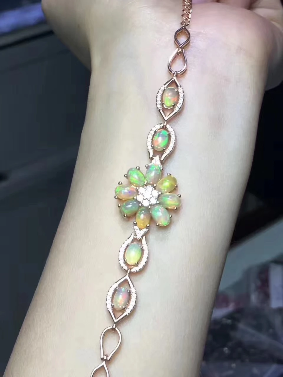 Bracelet opale multicolore naturel Bracelet pierre gemme naturelle 925 bracelet en argent femme mod