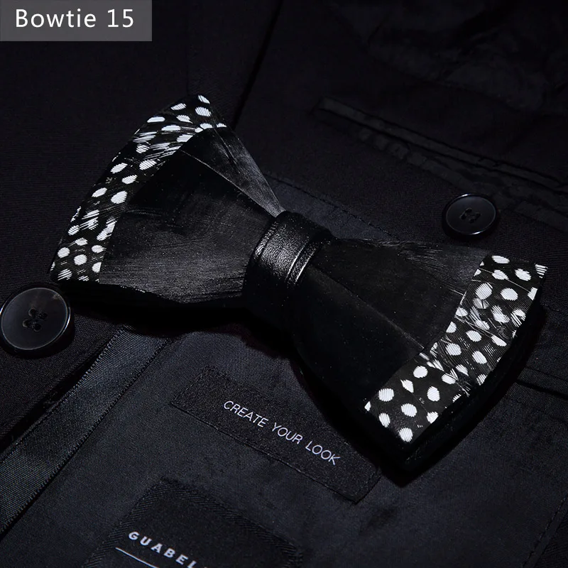 Bowtie 15 JEMYGINS, дизайн, галстук-бабочка, перо, бант, изысканная ручная работа, Мужская брошь для галстука-бабочки, деревянная булавка, подарочный набор, Свадебная вечеринка - Цвет: Bowtie 15
