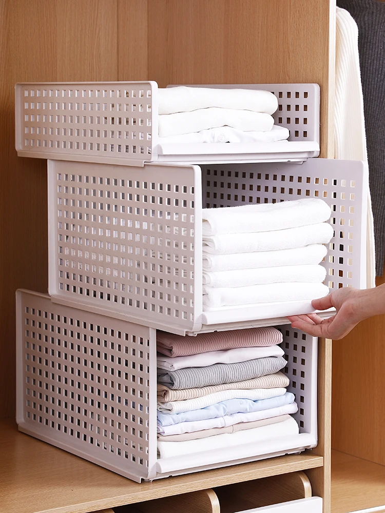 

Plastic Hanger Shelf Wardrobe Layered Separator Drawer Household Finishing Bedroom Storing Single Clothing Non-folding Rack
