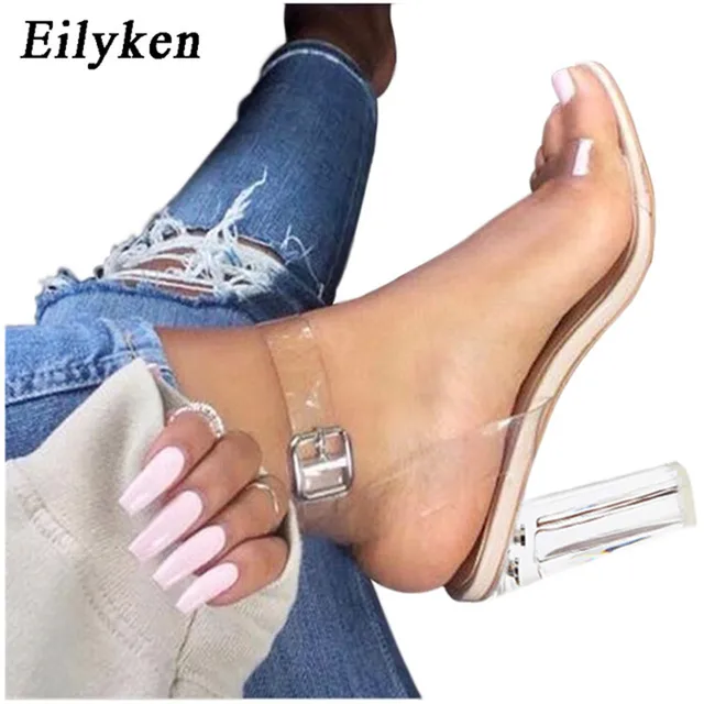 Eilyken 2018 PVC Jelly Sandals Crystal Leopard Open Toed High Heels Women Transparent Heel Sandals Slippers Discount Pumps 11CM -