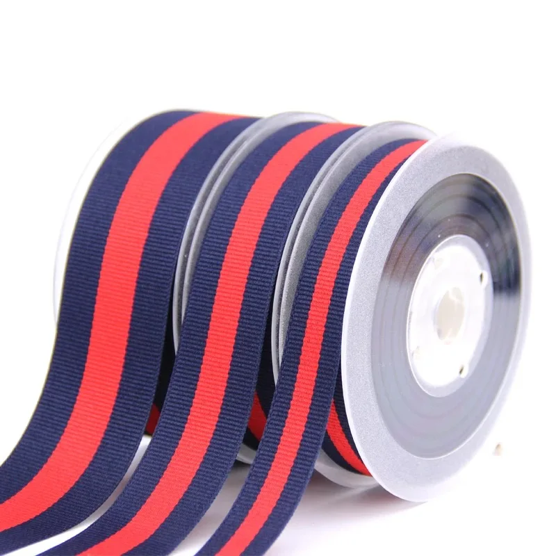 

50yards Lot Red/Blue Stripes Grosgrain Ribbon,Woven Stripes DIY Hairbow Accessories Gift Package Cake Wrap,Tree Decoration