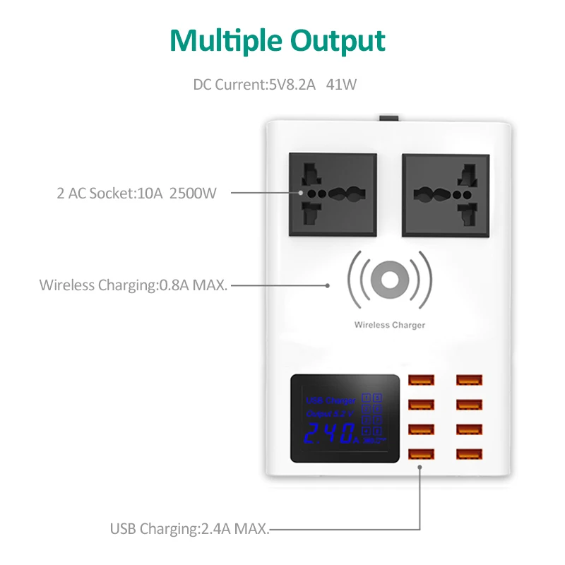 INGMAYA USB зарядное устройство светодиодный дисплей для huawei Mi Qi Беспроводная AC Розетка зарядная станция для iPhone X Rs samsung Galaxy S10 адаптер переменного тока