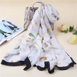 Hlinayi 2019 Новый Шелковый шарф Женская мода перо Шелковый шарф с принтом отопление и кондиционер шаль
