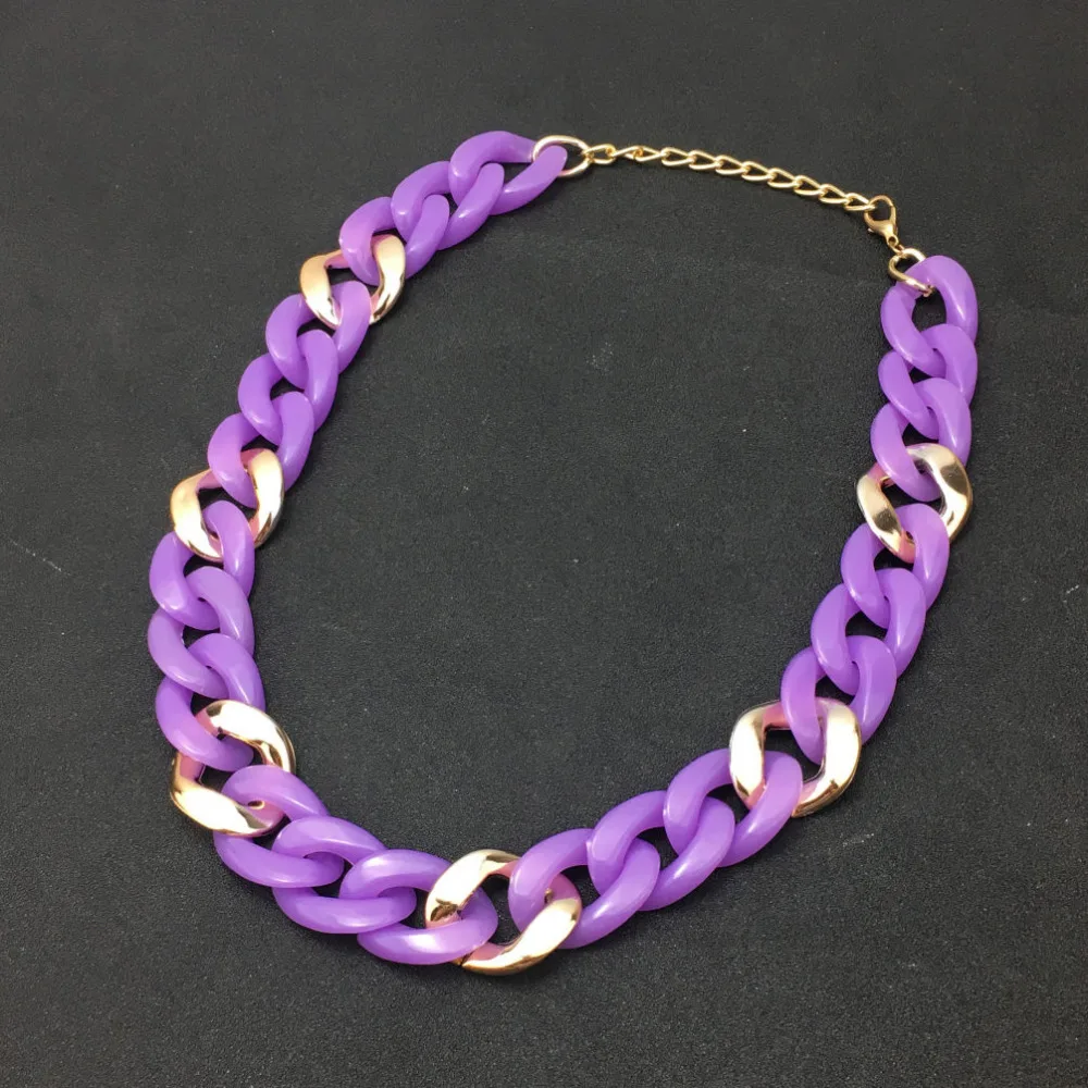 UKMOC Classic Design Neon Purple Acrylic Chunky Chains Necklaces Fashion Statement Jewelry For
