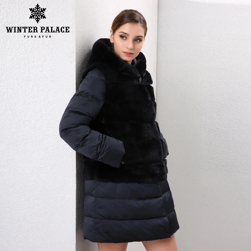 Thick Warm Fur rabbit fur coat winter women real fur rex rabbit jacket Fashion style rex rabbit coat Down jacket style