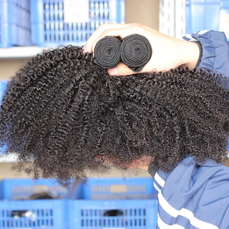 Монгольские афро кудрявые вьющиеся волосы пряди человеческие волосы пряди 4B 4C натуральные черные переплетенные волосы для наращивания 3 пряди Remy Comingbuy
