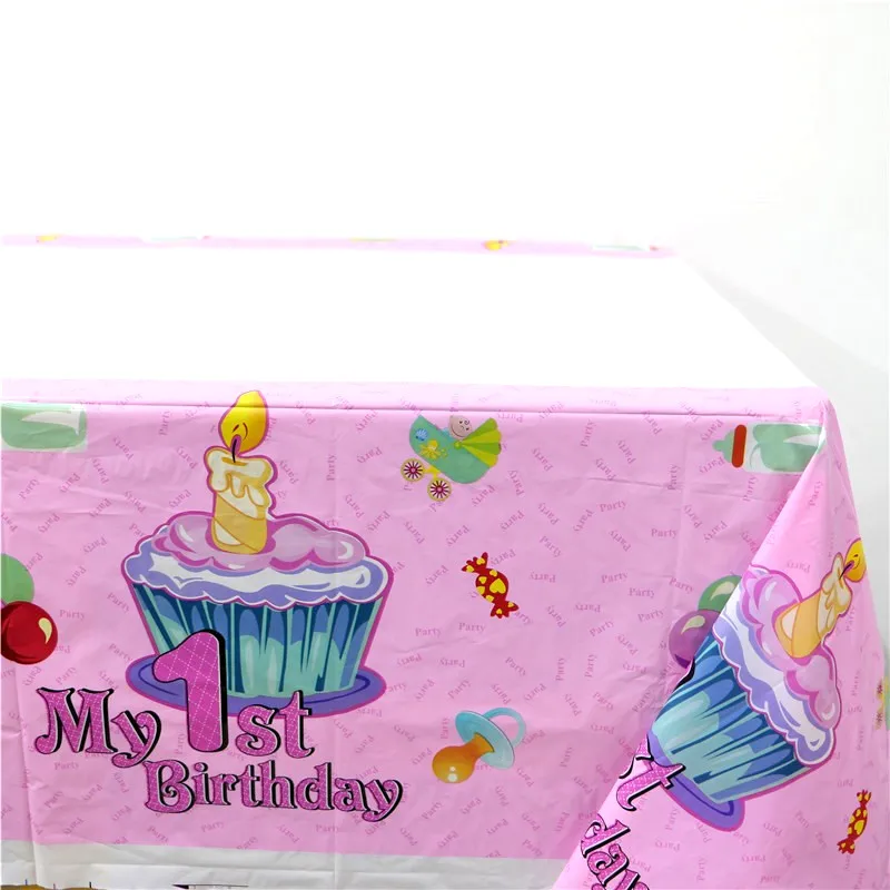 61pcs \ много счастливых My 1st День рождения украшения для мальчиков и девочек бумажные тарелки и стаканы спрос среди детей детские салфетки скатерть поставки