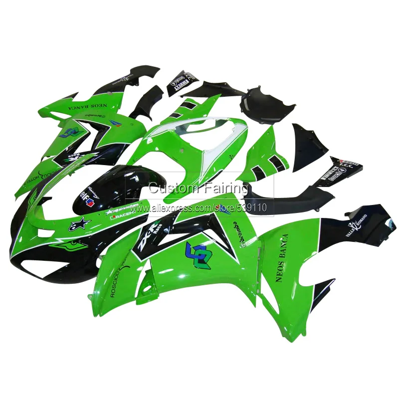 Комплект обтекателей из зеленого АБС-пластика для Kawasaki ZX10R zx - 10r 2007 2006 черные