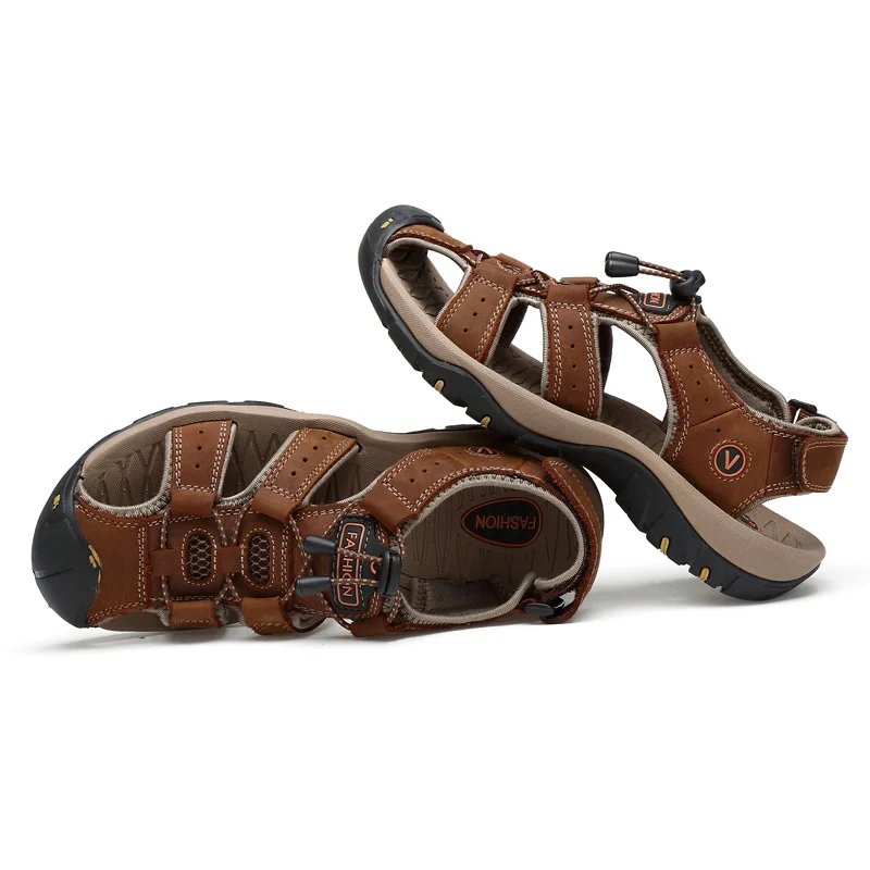 

Men Hiking Genuine Leather Sandals Closed Toe Outdoor Trail Walk Fisherman Beach Shoes Best Sale-WT