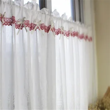 

Free Shipping high quality pastoral green Curtain Embroidery bowknot Lace Coffee Curtain Kitchen Short Curtain Small Curtain