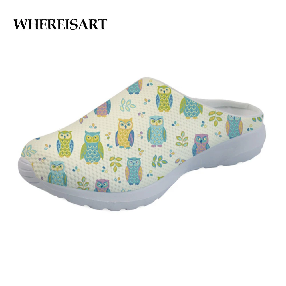 

WHEREISART Women Sandals Summer 2019 Flats Cute Cartoon Animal Owl Pattern Casual Ladies Beach Slippers Woman Rubber Home Shoes