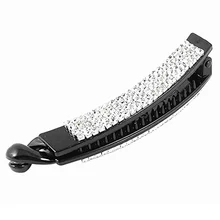 YOST-Женщины Bling Стразы Декор Черный держатель для волос зажим банан заколка: черный+ серебро