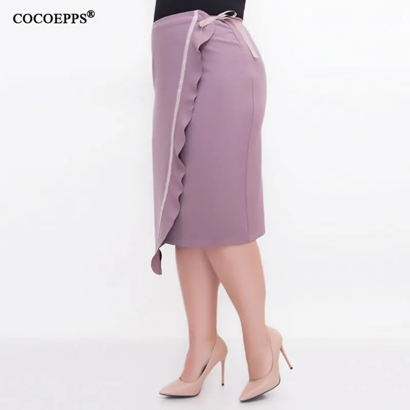 5XL 6XL элегантные женские юбки больших размеров Черная Рабочая офисная юбка размера плюс облегающая летняя юбка-карандаш с оборками большого размера