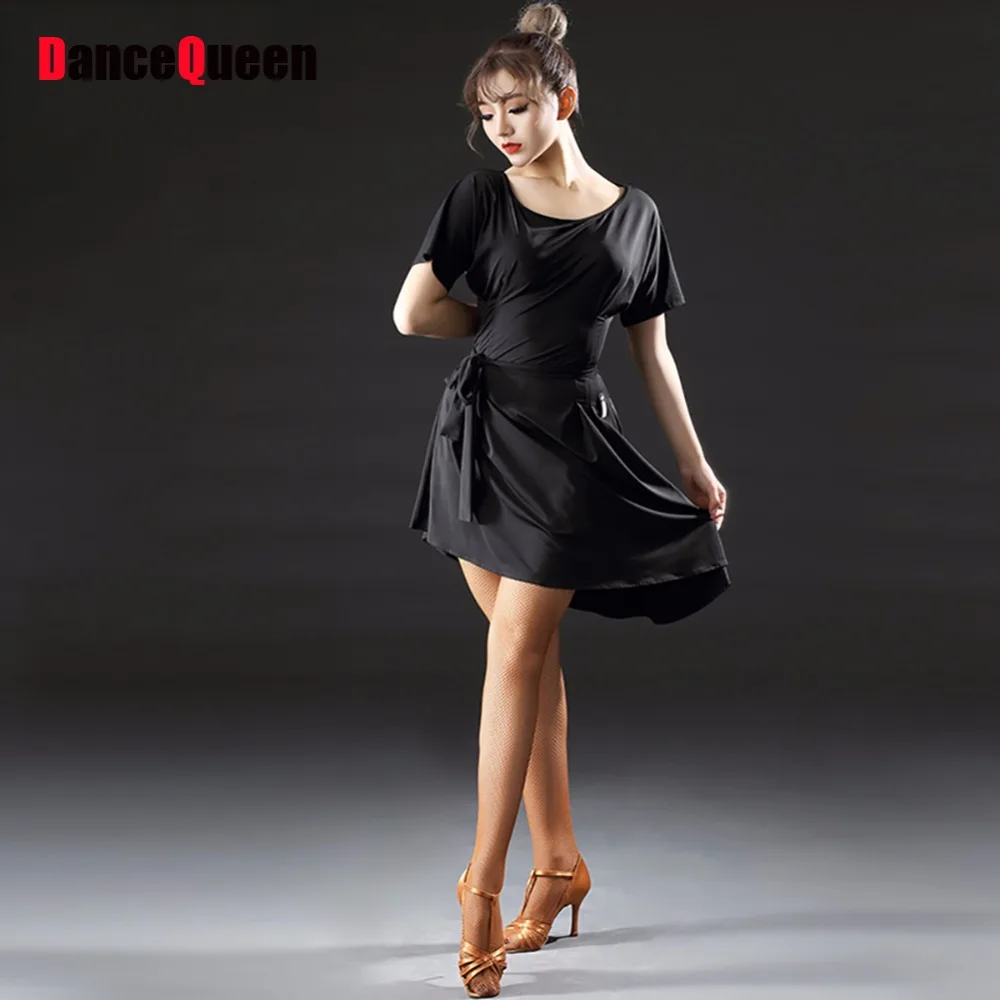 Sexy Latin Dance Dresses For Ladies Black Red Silk Short Sleeve Skirt Theatrical Feminine Women 