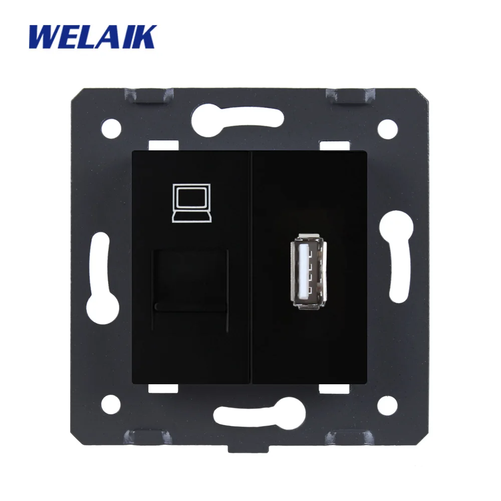 WELAIK стандарт ЕС-компьютер+ usb-розетка DIY-части стены-компьютер+ USB розетка-части без-стекло-панель A8COUSW/B