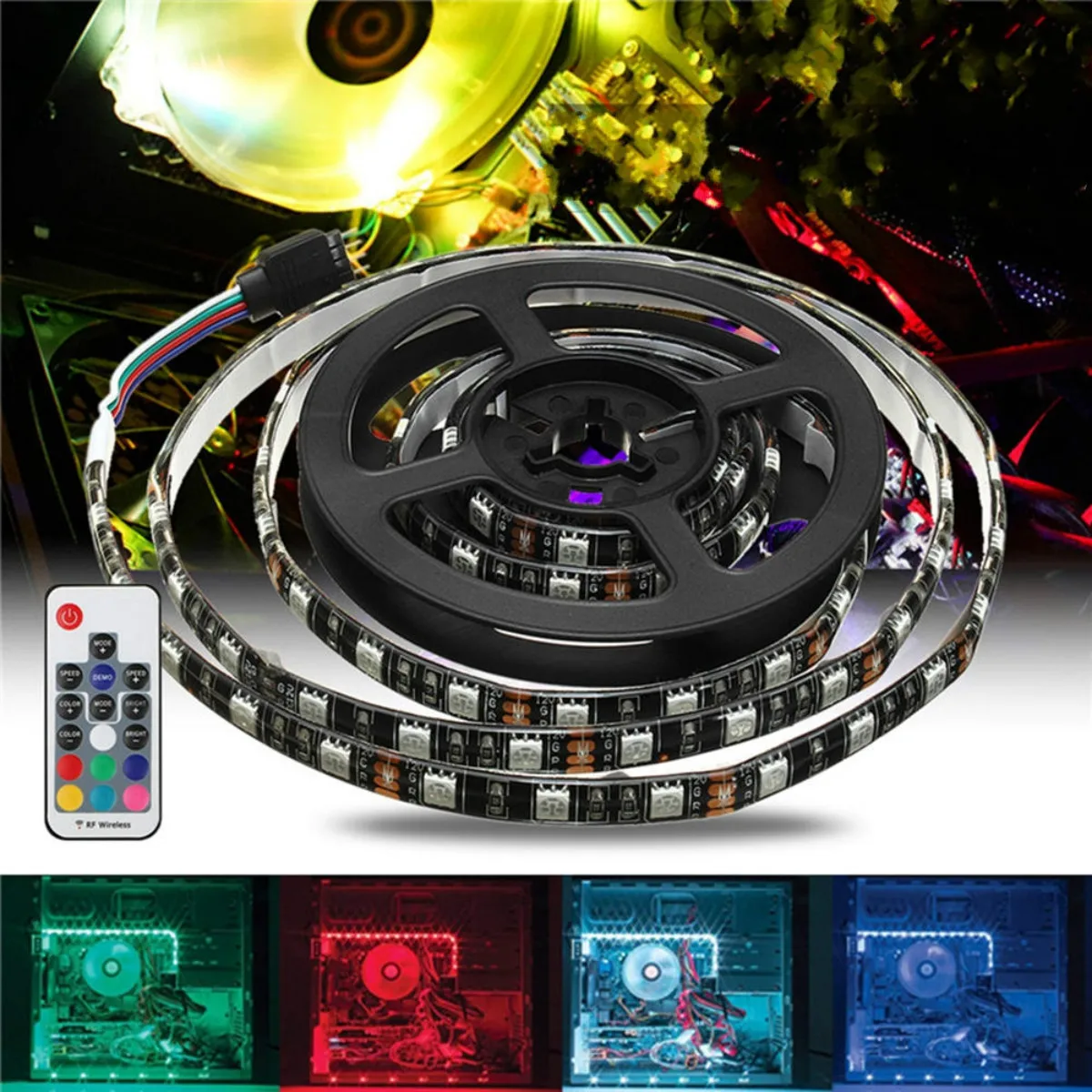 

1.5M 2M Waterproof 15Pin SATA Magnetic RGB LED Strip Light +17Keys Remote Control for PC Case DC12V