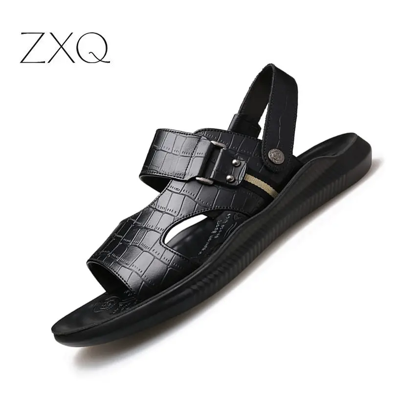 

Men's Sandals 2019 New Summer Fashion Men's Genuine Leather Crocodile Pattern British Sandals Men's Shoes Outdoor