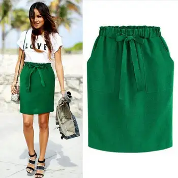 

Women Summer Mini Skirt Solid Casual Straight Skirt