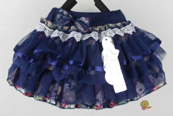 Тюлевая короткая юбка с цветочным узором для девочек в возрасте от 2 до 6 лет многослойная кружевная юбка-пачка с цветочным узором юбка для танцев детская сетчатая юбка принцессы - Цвет: Синий