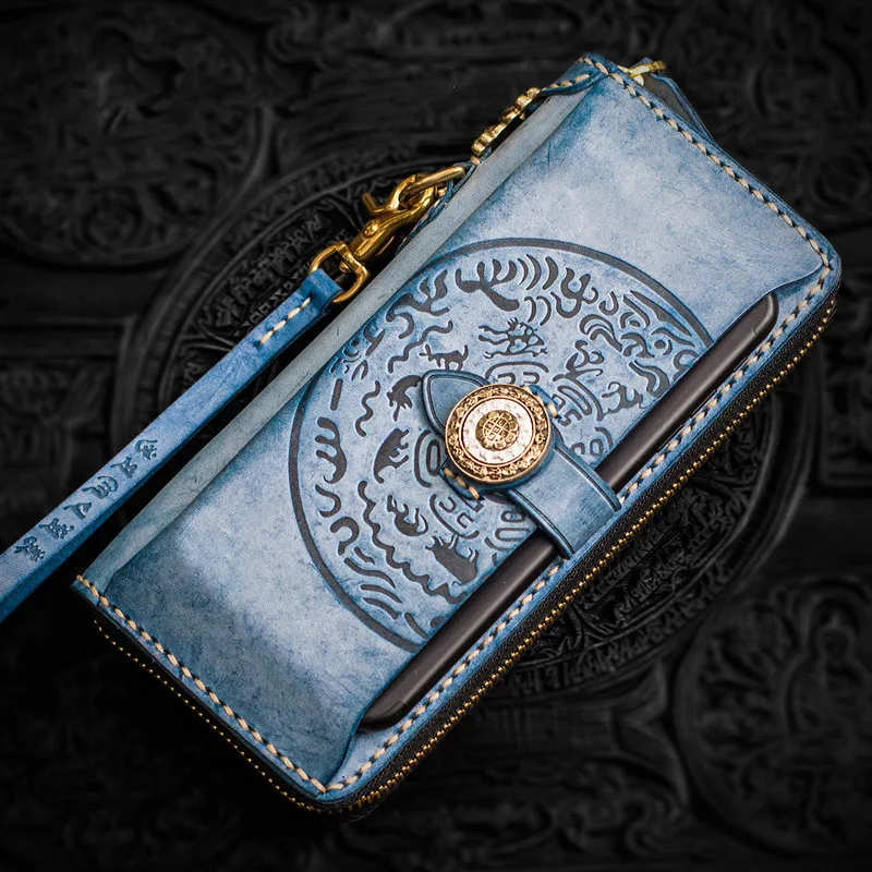 

Handmade hand bag fog wax calfskin men's wallet women luxury brand high-end activity law wheel long zipper wallet money clip