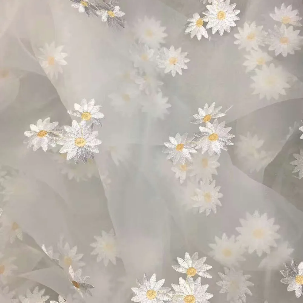 

Summer fresh small yellow embroidery Ogen yarn embroidery fabric ladies lace embroidery fabric supply